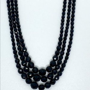 Vintage 1940s-50s Laguna black crystal triple strand necklace